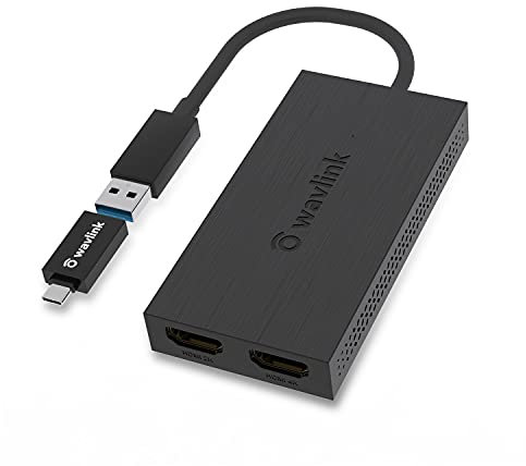 WAVLINK USB 3.0 / USB C auf Dual HDMI-Displayadapter Unterstützt Bildschirmauflösung von bis zu Single 4K 3840 x 2160 bei 30 Hz und 1080P bei 60 Hz für Windows 11/10 /7 und MacOS