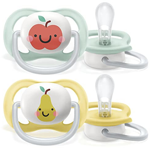 Ciuccio ultra air Philips Avent, per 0-6 mesi, ortodontico e senza BPA, 2 pezzi, custodia da trasporto/sterilizzazione inclusa, SCF080/17