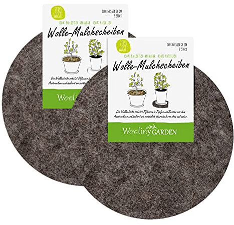 WOOLINY GARDEN Bio Wolle-Mulchscheiben, Wasserdurchlässiges Unkrautvlies und Winterschutz, Ökologisches Gartenvlies aus Schafwolle, Wasserspeicherndes Abdeckvlies für Jeden Garten, Ø 21 cm