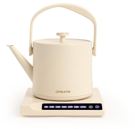 CREATE/HATTORI STUDIO/Elektrischer Wasserkocher 0,5L Weiß/Warmhalten, Sicherheitssystem, Thermostat, Digitalanzeige, Temperaturanzeige, 880W