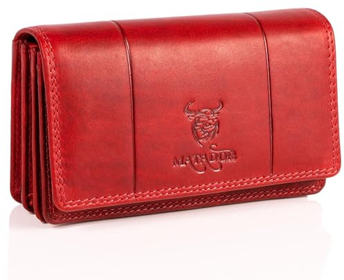 Matador Marca Portafoglio Donna Firmato Pelle #VENEDIG con Nobile Scatola Regalo, Lusso Porta Carte Donna con protezione RFID, Portafoglio Grande con Molti Scomparti per Carte, Rosso