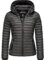 MARIKOO leichte Damen Übergangsjacke kurz mitteldick gefütterte Steppjacke mit Kapuze Samtpfote Anthracite Gr. XS