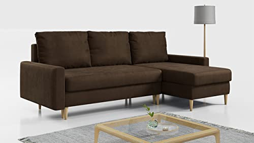 MKS MEBLE Ecksofa - L-Form Sofa mit Schlaffunktion - Wohnlandschaft L Form, Ecksofa mit Schlaffunktion und Bettkasten, Schlafsofa mit Bettkasten, Couch mit Schlaffunktion - Braun LANG