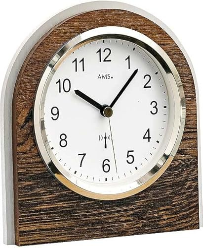 AMS 5196 Tischuhr Halbrund Design Dunkelbraunes Holzgehäuse mit Wildeiche-Auflage