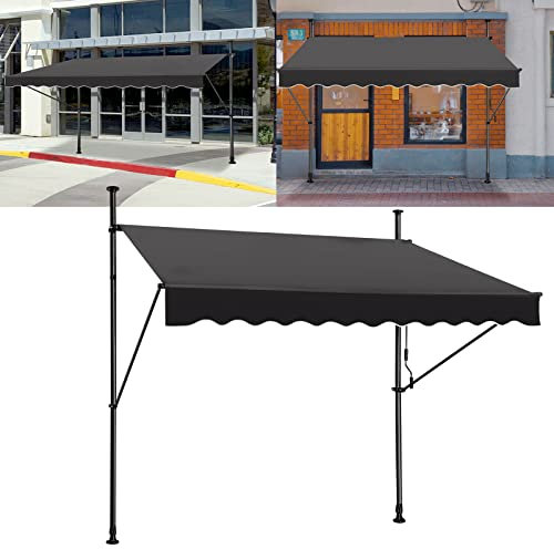 XMTECH Klemmmarkise Gelenkarmmarkise Balkonmarkise ohne Bohren, UV-Schutz Klemmmarkise mit Handkurbel, Höhenverstellbar Markise für Garten Terrasse - 300 x 120 cm, Anthrazit