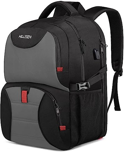 Groß Rucksack Herren 50L,Arbeit Rucksack 17 Zoll Laptop Rucksack mit USB Ladeanschluss,wasserdicht Schulrucksack Business Reisen Notebook Tasche Rucksäcke für Männer Frauen Jungen Teenager Grau
