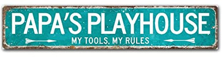 Wooden Sign Papa’s Playhouse My Tools My Rules Rustic Wood Sign Plaque Retro Garage Signs for Men Funny Sign Girls Bedroom Sign Personalized Sign 4x18in
