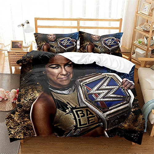 ESAAH 3D WWE Bettwäsche-Sets, 3-teiliges Ultraweiches Bettbezug Set Mit Kissenbezügen, Mikrofaser,Bettbezug Und Kissenbezug (A4,135x200cm+75x50cmx1)