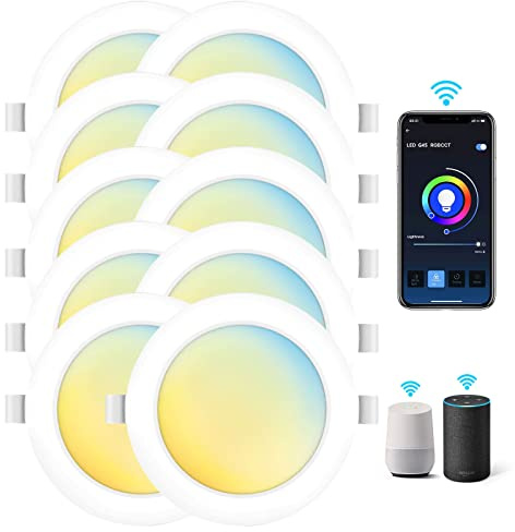 12 Stück Smart Home LED Einbau Panel 15W dimmbar CCT 2700-6500K 1430lm rund Ø170mm, mit Fernbedienung, auch steuerbar über App/Bluetooth, kompatibel mit Google Assistant® und Amazon Alexa®