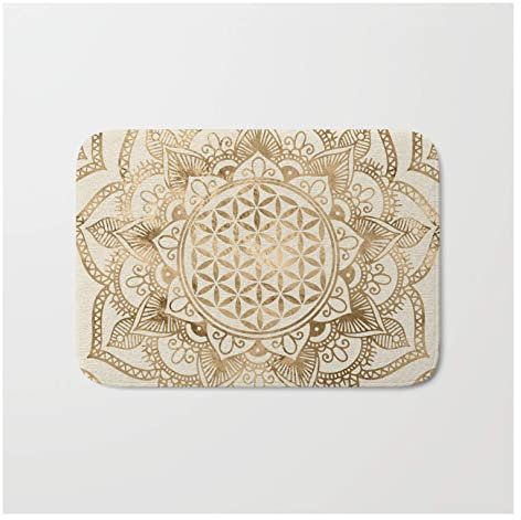Carpet Blume des Lebens In Lotus-Pastellgold Und Leinwand Eingangsteppich Antibakterielle Türmatte Pflegeleichte Fußabtreter Für Innen Außen Haustür 40X60Cm