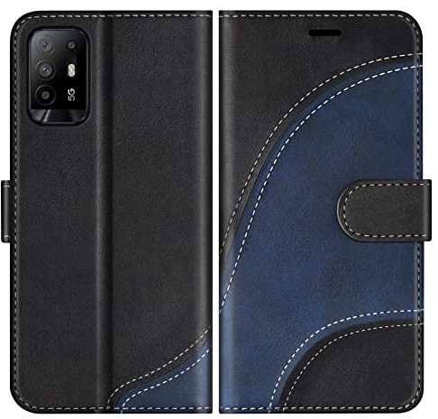 BoxTii Hülle für Oppo A94 5G / Oppo F19 Pro Plus/Oppo Reno Z 5G, PU Leder Handyhülle mit Kartenfächer und Magnetverschluss, Schwarz