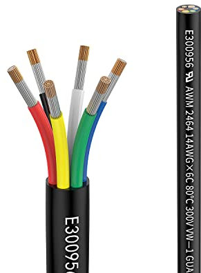 Matugajp 14awg 6×2mm² Electrical wire 6 Conductor Extension Cable 16.4ft/5Meters UL2464 DC 5V/12V/24V/300V 14 Gauge oxygen free Stranded Tinned Copper wire
