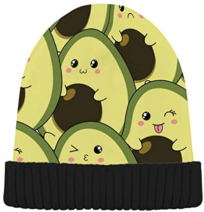 YOUJUNER Beanie-Mütze Cute Avocado-Muster Winter Mütze für Herren und Damen, Warme Beanie Knit Cuffed Weiche Cuffed Hat Unisex-Mütze Watch Thermo Strickmütze Laufmützen Sportmütze