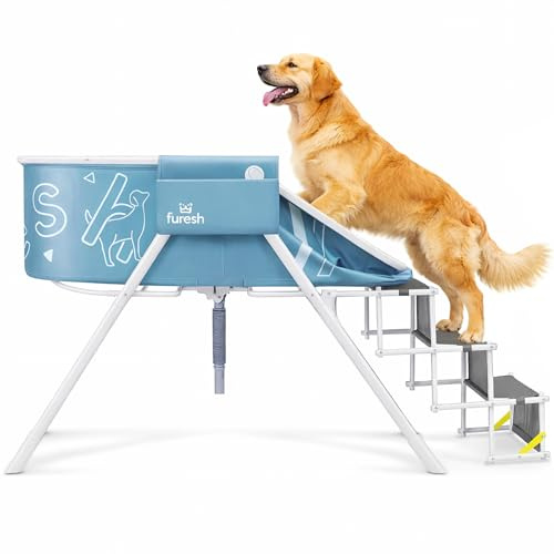 Steper Big Dog Bath Tub with Stairs Elevated Portable Foldable Wash Station with Steps for Bathing Shower and Grooming Indoor Outdoor for Medium to Large Size Dogs (Large 2022 Version)
