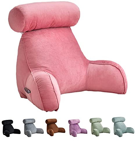 Soft Bed Rest Reading Pillow With Neck/Arm Support, Shredded Memory Foam Bed Rest Pillow Back Lumbar Support Cushion For Reading Watching TV Gaming (Color : Pink)