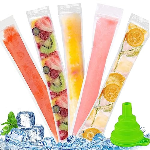 Bolsas para Helados, 200 Piezas Bolsas de Popsicle, Bolsas para Moldes de Helado con Embudo, Moldes para Helados, Bolsas Paleta Hielo para Yogur, Helado, Jugo
