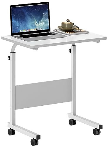 DlandHome 60 * 40cm Computertisch schreibtisch Laptoptisch Beistelltisch mit Rollen höhenverstellbar, Laptop Notebook Ständer Tisch Frühstück Tablett für Bett, Sofa, Couch Weiß