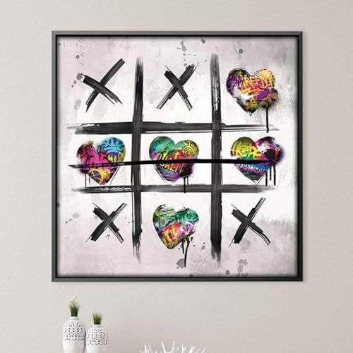 KEBIA Abstrakter Graffiti-Tic-Tac-Toe-Leinwanddruck, Gemälde, Graffiti-Box-Poster und Druck-Wandkunstbilder für Fitnessstudio, Zuhause, Wanddekoration, 80 x 80 cm, rahmenlos