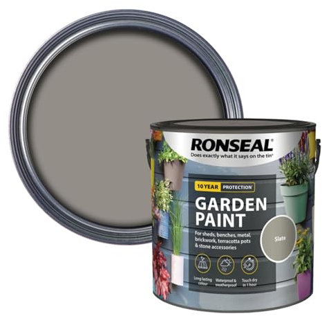 ARUUJ Garden Paint - Multipurpose Colour & Protect 2.5L Tin - Exterior Wood Paint, For Sheds, Benches, Metal, Brickwork, pots - Outdoor Fence Garden Furniture Paint Waterproof (SLATE)