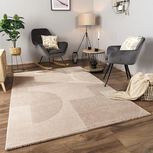 Paco Home Teppich Wohnzimmer Schlafzimmer Kurzflor Abstraktes Muster Geometrisch Regenbogen 3D Effekt Moderne Deko, Grösse:120x170 cm, Farbe:Creme