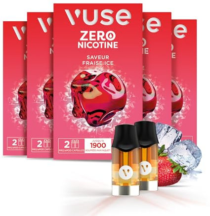 Capsules VUSE Pro, Fraise Ice Lot de 10, jusqu'à 9500 bouffées* (950* x 10 capsules), compatibles avec les cigarettes électriques VUSE Pro et ePod 2, sans nicotine, 1,9 ml d’e-liquide par capsule