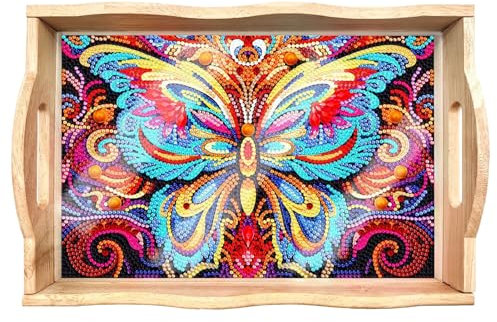 Fulenyi Bandejas de pintura 5D de madera, kit de bandejas de servir de pintura artística, decoración ligera para desayuno, bar, mesa de comedor y reuniones familiares, plato de cena pintado con