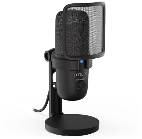 KRUX Emote, Computermikrofon auf Ständer, Zwei Popfilter, Gain-Regler, 2 m langes USB-Kabel Typ C, Zwei Richtcharakteristiken – Niere und Kugel