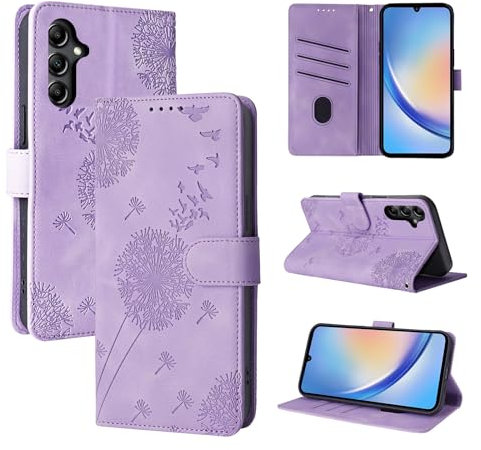 Rostsant PU Leder Hülle für Samsung Galaxy A34 5G - Flip Case Brieftasche Tasche mit Magnetischer Funktion - Violett