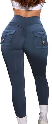 HAWILAND Push up Leggings Damen - Boom Booty Leggings High Waist Scrunch Butt Sportleggins lang für Fitness Yoga Workout *#4 Dunkelblau M