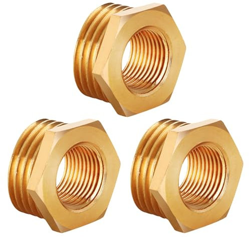 Messing Reduzierstück G1 auf G1/2 (AG Ø 32,5mm x IG Ø 19,5mm), 3 Stück Reduzierung Gewinde-Fitting G1 Außengewinde X G1/2 Innengewinde, AG/IG Reduzierung, Reduzierstück aus Messing