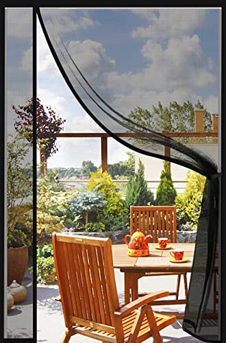 DIKER Mosquitera Puerta Magnetica 120x220cm Uñas de Gato Seguras, Cortina Antimoscas de Malla Antimosquitos con Iman, Mosquiteras Puertas Magnética, Malla Anti Insectos para Puerta Corredera Negro