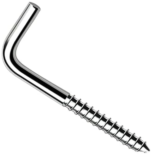 SS8 L Hook Screws 50mm x 5.0mm (Pack of: 5) Heavy Duty Square Cup Hooks for Hanging, Metal Screw in Wall Hangers Outdoor Mounting