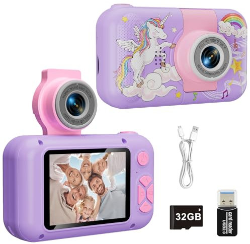 ARNSSIEN Camara Fotos Infantil de 3 a 12 años, Camara de Fotos para Niños, cumpleaños y Festivales para niños, cámara Selfie para niños con Tarjeta TF de 32 GB, X101H
