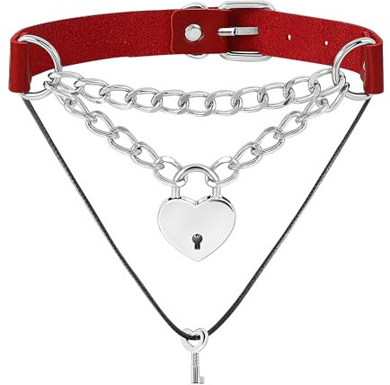 Manfnee Heart Choker Neckalce for Women Leather Chain Choker Punk Collar Necklace Emo Gothic Jewelry