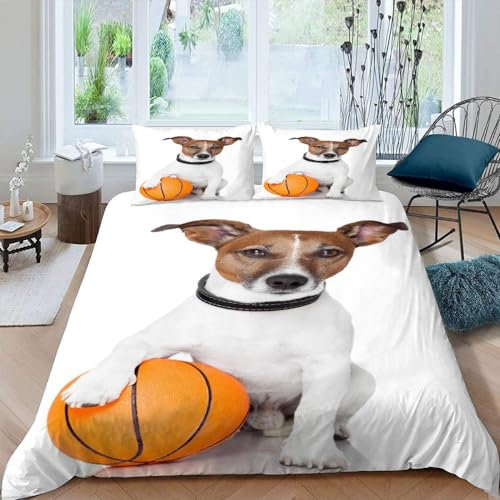 Kinderbettwäsche 135x200 Jack Russell Terrier Mädchen Jungen kinder 3D Druck Tiere Hunde Bettbezug Weich Mikrofaser Sommer Bettwäsche-Sets 3 Teilig mit Reißverschluss und 2 Kissenbezüge 80x80cm