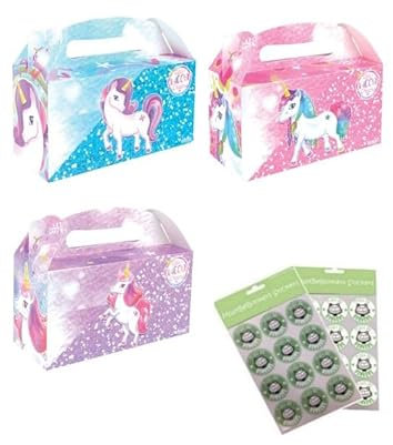 MustBeBonkers LARGE PARTY BOXES - PACK OF 12 - Children/Kids Party Food Boxes Picnic Carry Meal Box Birthday Party Box With Sticker Seals (Unicorn Dream)