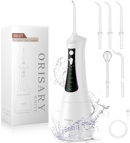 Orisary Idropulsore Dentale Portatile Senza Fili, Con 5 Ugelli E 5 Modalità, Pulisce Efficacemente i Denti, Ricarica USB, 300ML, Adatto Per La Casa E Il Viaggio Water Flosser docce orali