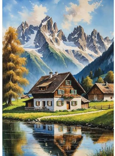 QENSPE Diamond Painting Landschaft 5D Diamant Komplett, Schneeberg Diamant Painting Set für Erwachsene, Haus Diamond Art Malerei DIY Diamant Kunst Handwerk für Anfänger Wand Dekor 30x40 cm