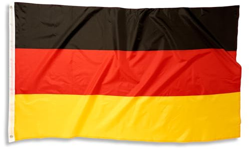 Deutschland Flagge 150 x 90 cm für Fahnenmast mit Messing-Ösen, Deutschlandfahne, Wetterfeste strapazierfähige Hissfahne aus Polyester Fußballflagge