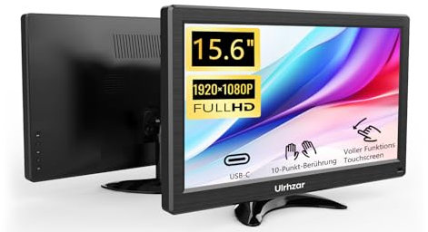 Ulrhzar Schermo touch screen da 15,6 pollici HDR FHD 1080P PC Display 100% sRGB 60Hz VESA, altoparlante integrato HDMI/USB-C adatto per laptop, PC, telefoni Mac, PS4/5 Switch LCD