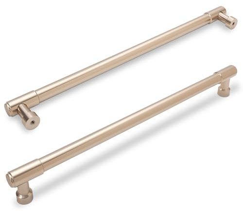 Amasideca Paquete de 6 tiradores de bronce champán de 10 pulgadas (254 mm) con orificio central, tiradores para armarios de cocina, tiradores de aleación de zinc, color champán