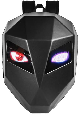 LED Motorrad Rucksack mit Programmierbarem Vollfarbbildschirm, Cooles Design 3D Hartschalen Motorradrucksack, wasserdichte Reithelmtasche für den Außenbereich
