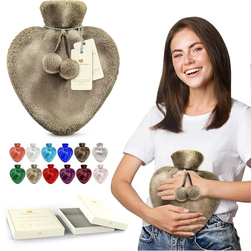 Happy Heaters 1L Hot Water Bottle with Fluffy Cover, Ideal for Period, Back & Neck Pain - Cream Bottle Perfect for Women, Seniors & Children