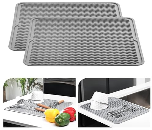 KitchenRaku 2 Stück Abtropfmatte 40x45cm, Abtropfmatte Geschirr, Abtropfmatte aus Silikon,hitzebeständiges rutschfestes Abtropfmatte Spüle,Spülmatte Abtropfunterlage,Tischset