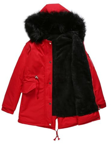 FUPODD Wintermantel Damen Warm Daunenmantel Echtfell Jacke Winter Teddyjacke Daunenjacke Steppjacke Teddy Mantel Lang