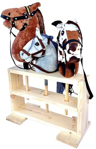 H-HORSE Steckenpferdständer aus Holz - Hobby Horse Holzständer für 3 Steckenpferde, Robuster und Stabiler Halter - Ständer Natürlich