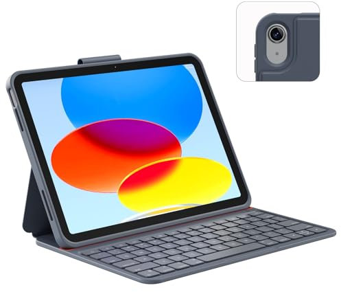 Custodia con tastiera compatibile per iPad di 10a generazione: Bluetooth wireless staccabile magnetico tastiera ricaricabile con Folio Slim Compact custodia rimovibile, retroilluminazione bianca