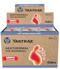 Yaktrax Geothermal Toe Warmers 40 Count - Air-Activated, Up to 6 Hours of Heat - Compact Warmth for Outdoor Activities, Winter Sports, and Cold-Weather Comfort