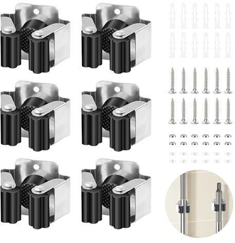 WEDAMOO 6 Stück Gerätehalter Set, Edelstahl Besenhalterung Wand mit Schrauben, Gerätehalter Gartengerätehalter Edelstahl, Wandhalterung für Wischmopp, Besen, Schaufel, Werkzeuge
