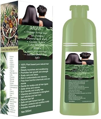 M&B Organic Herbal Hair Dye Shampoo, Natural Black, 100% halal,500ml plant-based Hair dye.